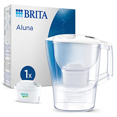 BRITA Wasserfilter-Kanne Aluna weiß (2,4l) inkl. 1x MAXTRA PRO All-in-1 Wasserfilterkartusche – Filterkanne reduziert Kalk, Chlor, Metalle wie Blei & Kupfer, geschmacksstörende Stoffe im Wasser im Sale